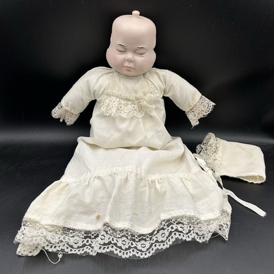 VTG Faces Of Eve Baby Doll Porcelain Head Cloth Body Bonnet Cry Sleep  Smile