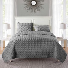 Reversible Quilt Bedding Set Soft Coverlet with Shams Twin Size Nina Grey