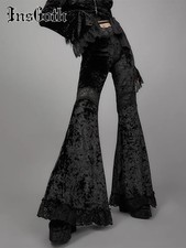 Damen Punk Gothic Hose Bootcut Hüftjeans Schlaghose Hip Retro Flared Leggins