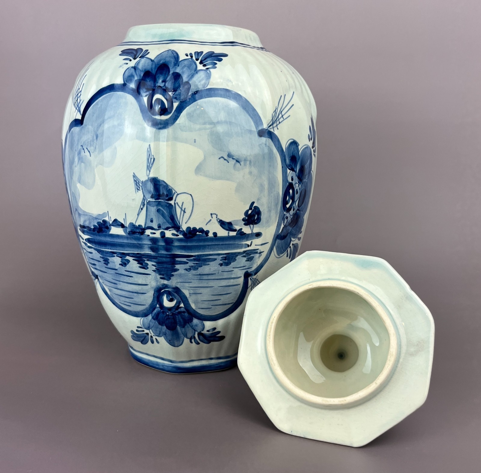 Large Delft Blue Hand Painted Ginger Jar Vase with Lid Dutch Holland 31cm image 3