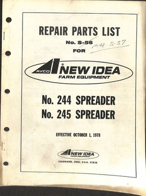 AVCO New Idea 244 245 Spreader Repair Parts List S-56 1978 Farm Equip