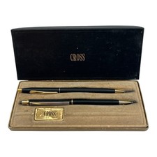 Vintage Cross Classic Black Ball Pen and Pencil Set w/ Box Preowned 2249