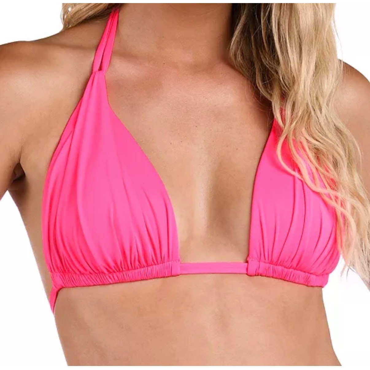 NWT La Blanca Island Goddess Halter Triangle Bikini Top Size 6 Bright Pink