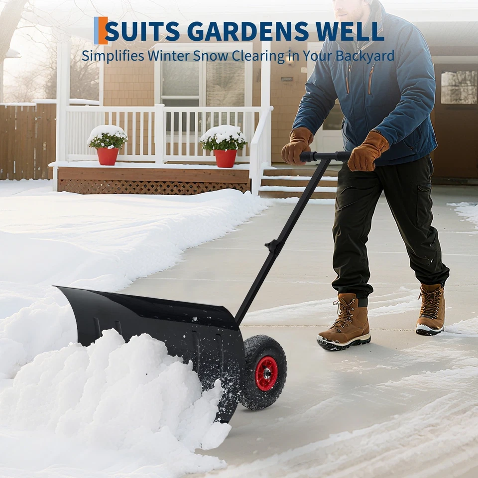 29"W Snow Shovel with Wheels, Heavy Duty Snow Pusher for Driveway & Snow Removal - Image 4 of 4