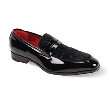 Mens Black Embossed Velvet Patent Leather Dress Shoes After Midnight 7048