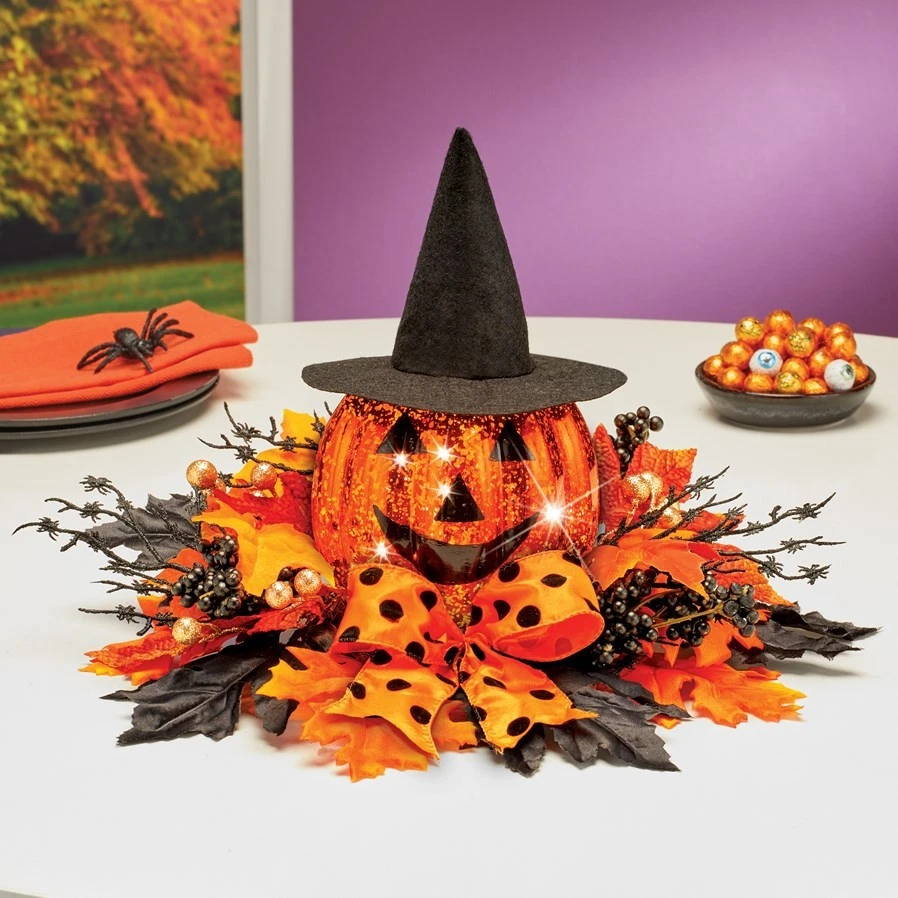 LED Lighted Halloween Witch Jack O' Lantern Pumpkin Table Centerpiece Home Decor