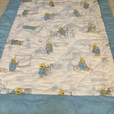 Vintage Paddington Bear Baby Quilt Downfill 36x45 Blue Nursery Blanket