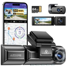 AZDOME 3 Channel 4K Wi-Fi GPS Dash Cam Front Cabin Rear Parking Mode 64G SD Card