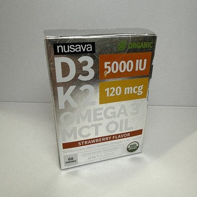 2 Bottles - Organic Nusava Vitamin D3 K2 Drops, Strawberry Flavor, Exp: 10/2027