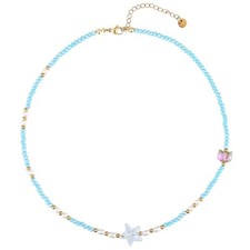 Colorful Beaded Necklace For Women Multi-layer Pearl Necklace For Summer Blue