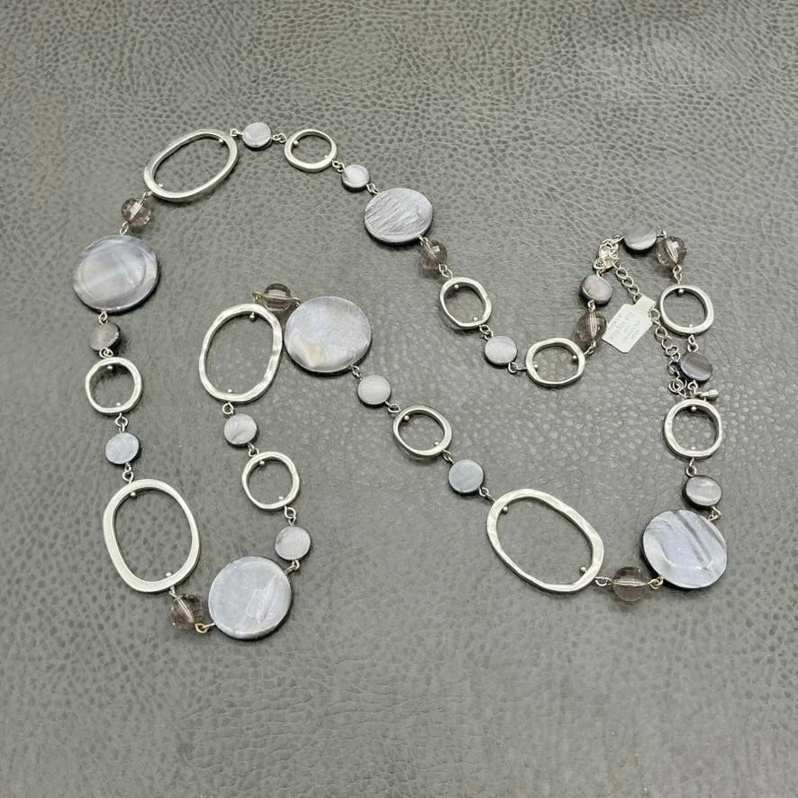 lia sophia 长项链女式银色锤形 Ovals 灰色珍珠母 — 第 2/4 张图片