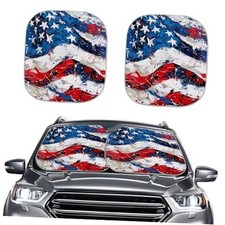 American Flag Sun Shade for Car Windshield 2-Piece Foldable Car American Flags