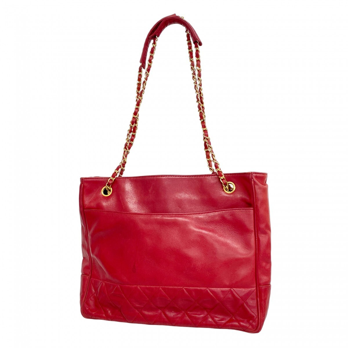 CHANEL 5GB1298 Matelassé Chain Tote Bag Lambskin Red Gold Hardware Pre-Owned