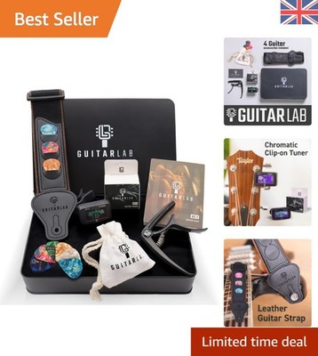 Ultimatives Gitarrenzubehör Geschenkset in Metalldose - Gurt, Kapodaster & Stimmgerät