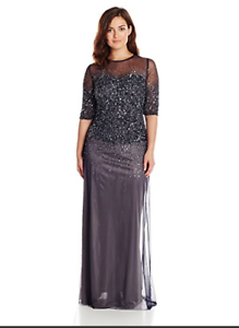 6 10 12 14 #17 NWT Adrianna Papell Beaded Mesh Gown Navy Blue