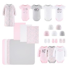 Adorable Pink  Gray 23 Piece Newborn Baby Girl's 100 Cotton Layette Gift Set