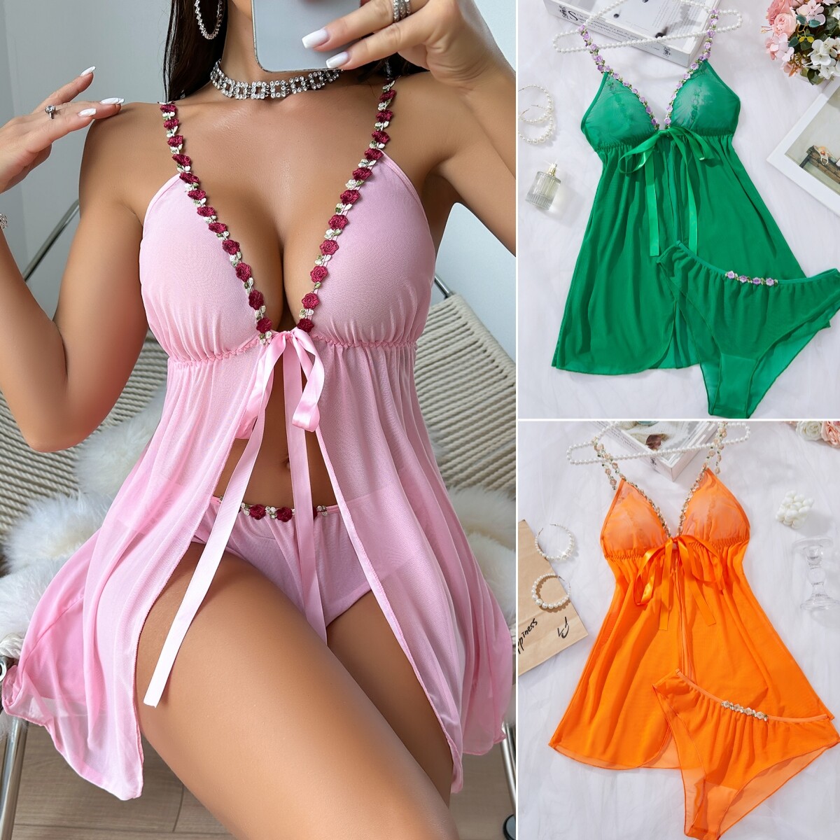 Babydoll Lingerie+Underwear Sexy Women's Nightwear Dress Lace Sleepwear  G-string