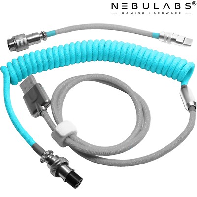 Custom Coiled Aviator GX16 USB-C Mechanical Gaming Keyboard Cable 4ft - Blue