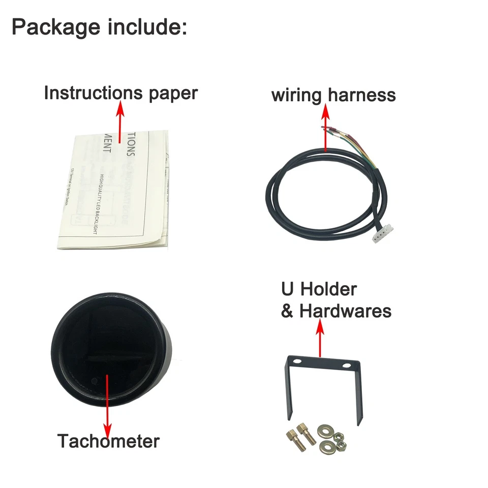 2" 52mm Digital Pointer 7 Color LED 12V 0~8000 RPM Tacho Gauge Tachometer Meter - Image 3 of 4