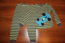 Carters Boys 3T Green and Gray Race Car striped Pajamas Set