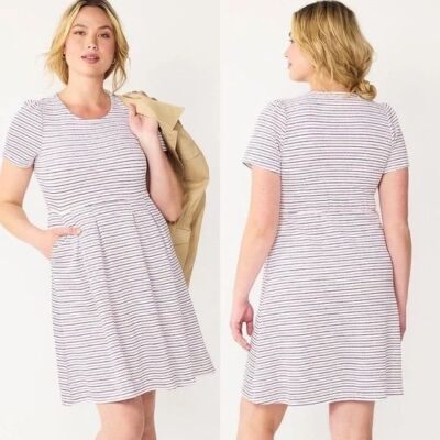 Draper James RSVP Short Sleeve Pleated Knit T-shirt Dress with Pockets, Size XS