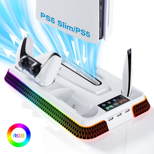 Cooling Station Stand for PS5 Slim/PS5 with Controller Charging Cooling Fan