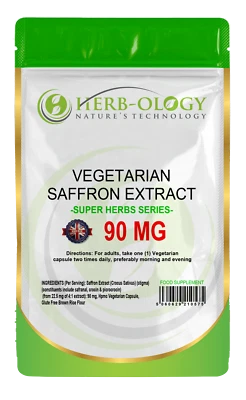 HERB-OLOGY Saffron Extract Supplement Capsules Supports Eye Health 90mg Vegan
