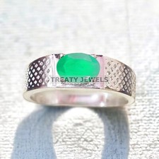 Emerald Oval Cut Gemstone With 925 Sterling Silver Ring For Men's A308