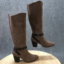 Crown Vintage Boots Womens 9M Azteca Tall Knee High Brown Leather Side Zip Heels