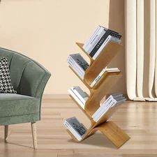 6-Tier Tree-shape Bookcases Book Organizer Bamboo Book Display Stand Book Shelf