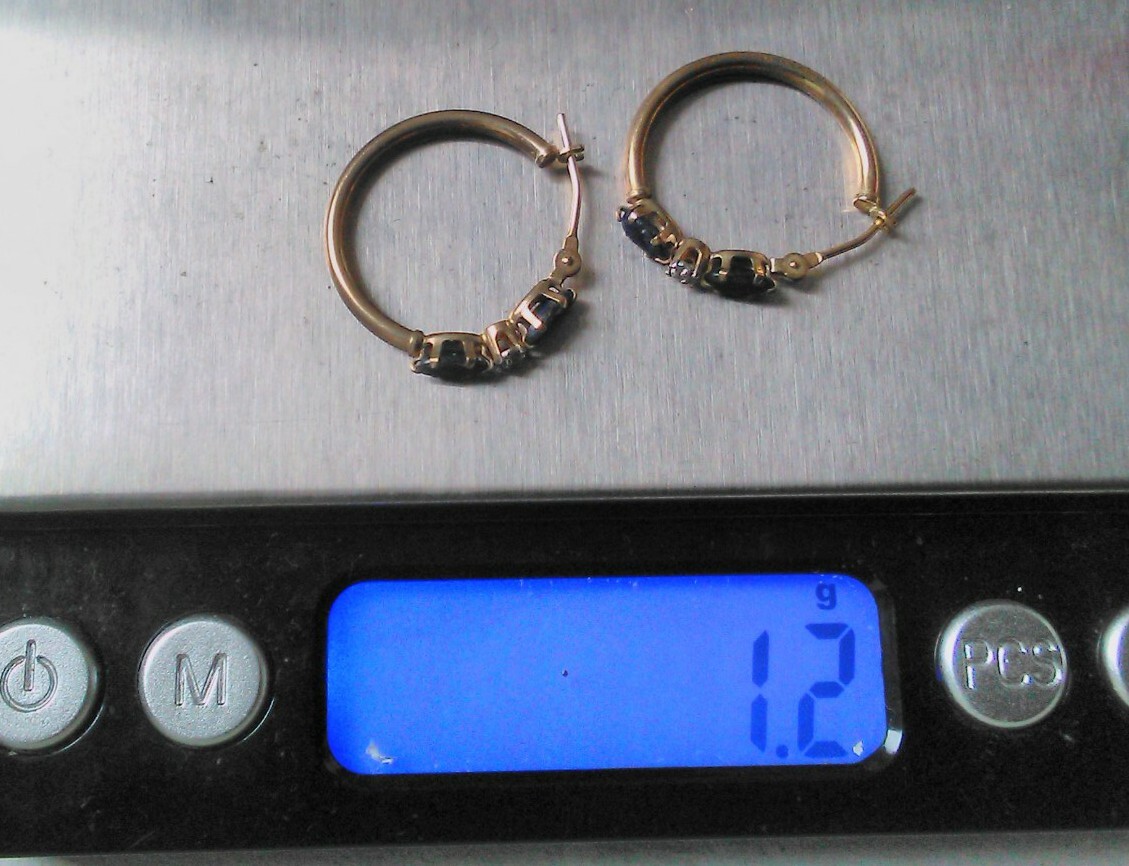 Excellent, Vintage Pair Of 9ct Gold, Sapphires (?) And Diamonds Hoop