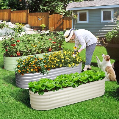 Aoodor 17'' Tall Garden Bed Galvanized Raised Planter Box 6-in-1 Modular Design
