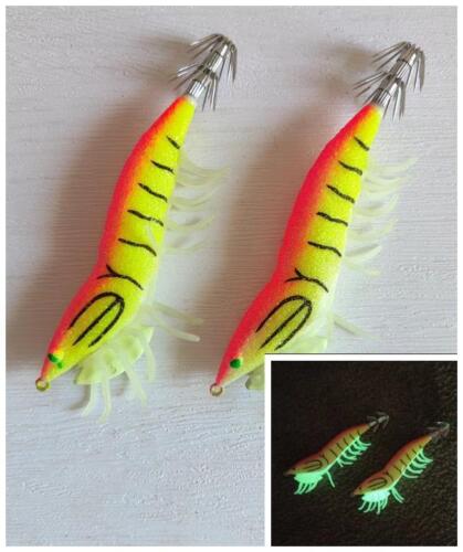 Masterpro 2 x Shrimp Fishing Lures Luminous Leg Squid Jigs 3.5 Orange - Picture 1 of 3