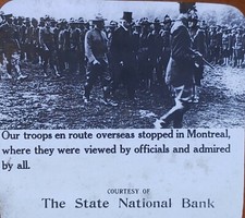 WWI, US Troops Stopping over in Montreal, Late 1910s Magic Lantern Glass Slide