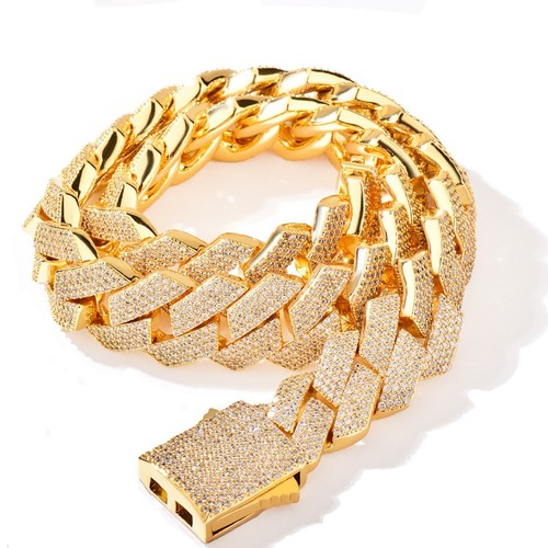20MM 5AAA+ CZ Ice Out Hop Hip Bling 4Row Link Cuban Chain 14k Real Gold Plated - Picture 10 of 16
