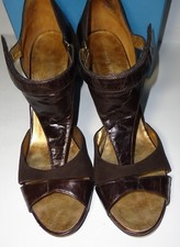 NINE WEST Dark Brown Suede & Leather Peep Toe Wedge Sandals Pumps Sz 10.5