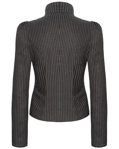 Devil Fashion Womens Steampunk Blouse Top Black Brown Stripe Victorian Gothic - Picture 3 of 24