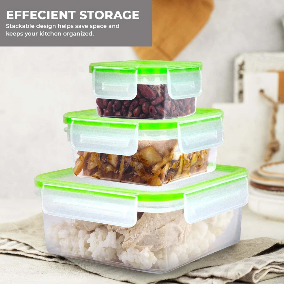 6-Piece Square Food Storage Container Set Click-and-Lock Lids BPA-Free Microwave - Image 4 of 4