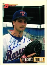 Ritchie Moody #377 Signed 1993 Bowman MLB Baseball Card Rangers AUTO