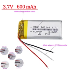 3.7V 600mAh 2.22Wh Li Battery Li-ion 602248 NTC Thermistor JST 3Pin Connector