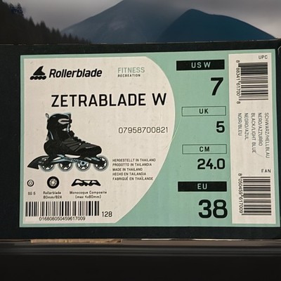   NIB   Rollerblade Zetrablade Women s Inline Skates Black/Light Blue Size 7
