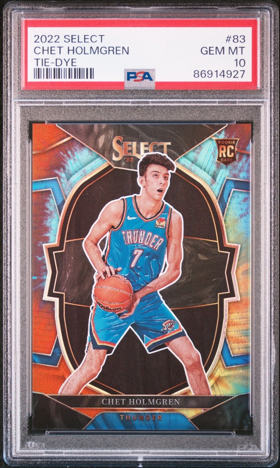 2022-23 Panini Select Chet Holmgren Tie-Dye Prizm /25 Rookie #83 PSA 10 Gem