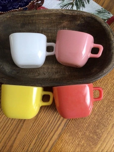 VTG Set of 4 Glasbake Square Multicolor Pastel Milk Glass Mugs Cups