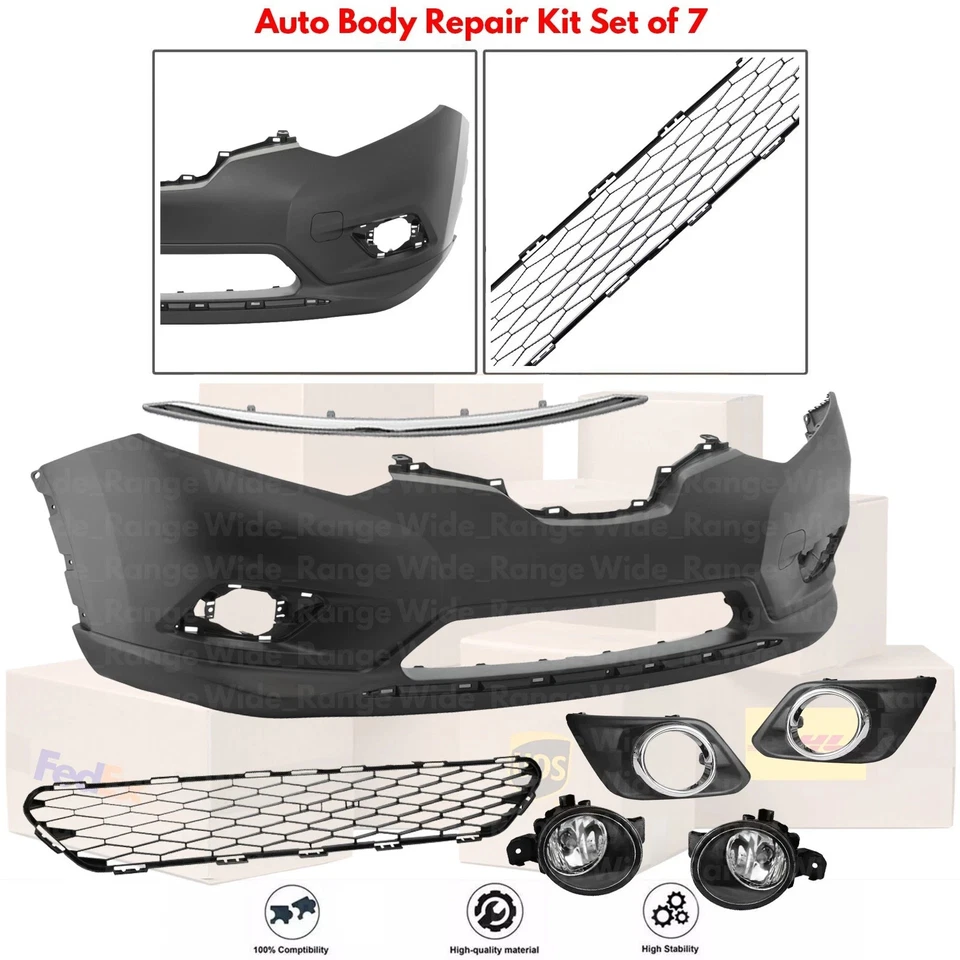 Front Bumper Cover Paintable & Fog Light Assembly Kit For 2014-2016 Nissan Rogue Foto 2 de 4