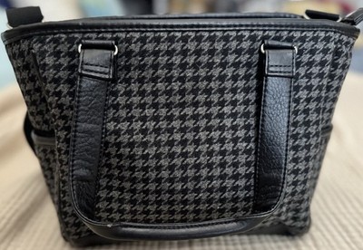 Small Thirty-One Houndstooth Satchel Black Gray Double Handles Adjustable Strap