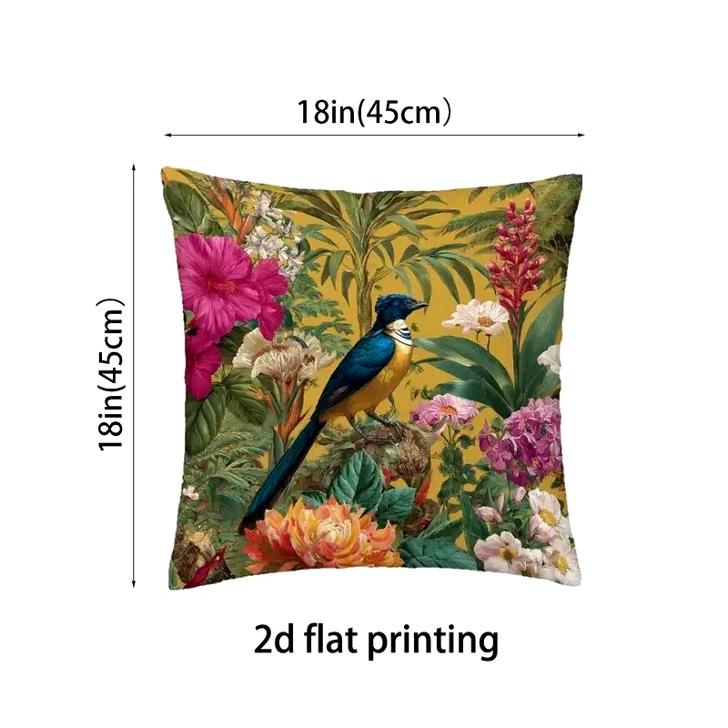 Kissen Bezug Samt 45 cm floral Vogel Garten Cottage Deko Boho botanisch Botanik - Bild 2 von 4