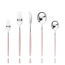 Pink Silver Silverware Set, 20-Piece Stainless Steel Satin Finish Flatware Se...