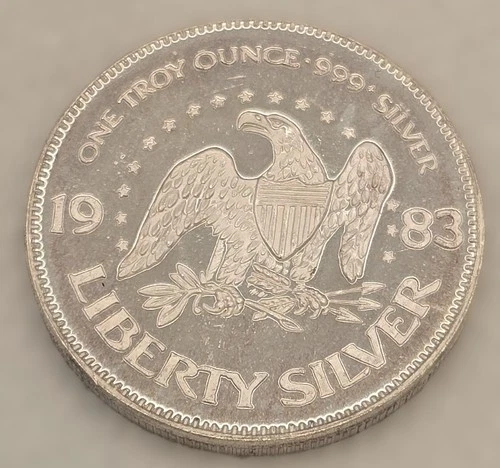 Vintage 1983 A-Mark Liberty Silver 1 oz Round .999 Fine Eagle/Bell