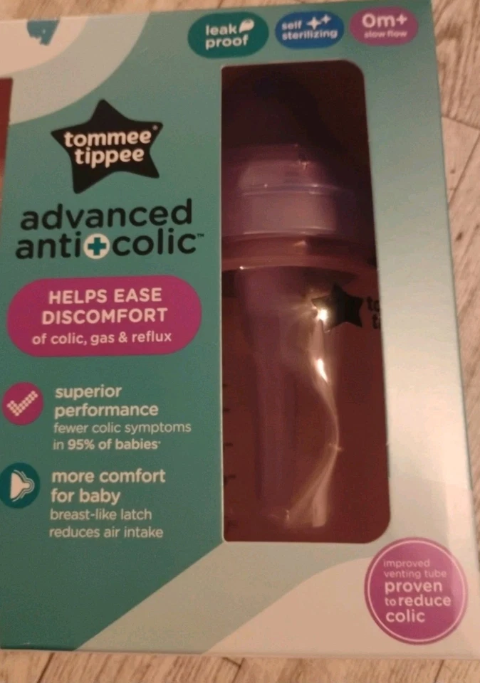 Tommee Tippee Advanced Biberón Anticólicos 9oz Flujo Lento Rosa Púrpura Nuevo Foto 2 de 4