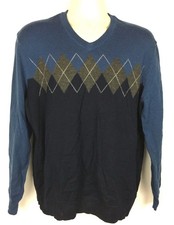 Club Room Men s L Merino Wool Blend Argyle V-Neck Sweater Blue Gray Black